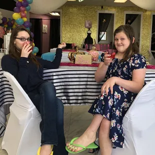 Enjoying Darling Punch at one of the party tables!