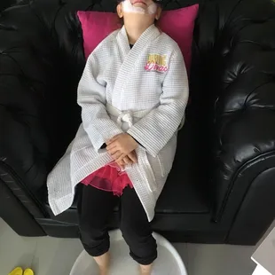 Foot and facial scrub. All while relaxing music is being played.