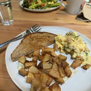 Smoked trout scramble bottom, TOFU scramble top.  Both excellent meals!