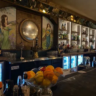 Cool mirror at the bar.