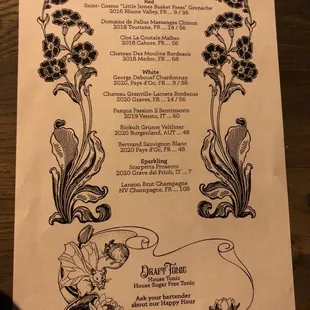 Wine menu