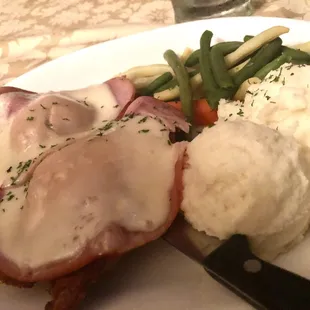 The pork dish with mashed potatoes