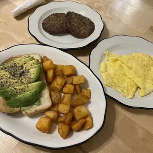 Avocado Toast with egg on the side. Add side of sausage.