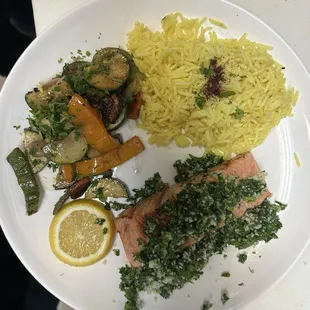 Grilled Salmon topped with taboleh salad