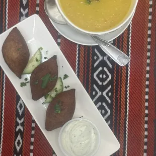 Kibbeh and lentils soup