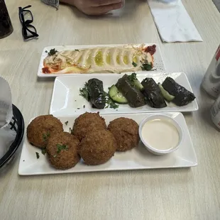 Falafel, stuffed grape leaves and hummus.