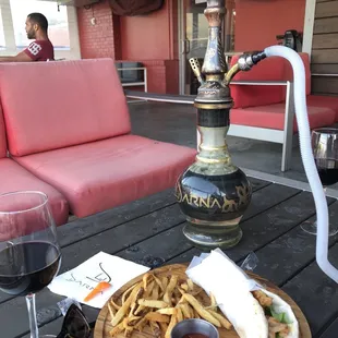 The watermelon mint flavored hookah was good; as you can see, rooftop furniture needs sprucing-up.