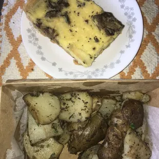 Wild mushroom quiche and roasted potatoes