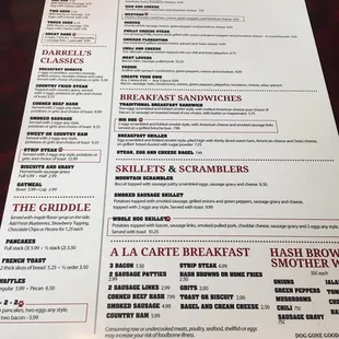 Breakfast menu
