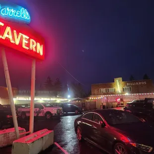 a parking lot at night