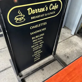 Darren's Cafe sign and menu