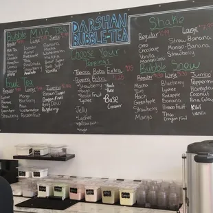 Bubble tea Menu with many different choices
