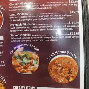 Vindaloo options and you can choose the spice level