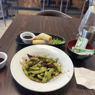 spicy garlic edamame and veggie spring roll