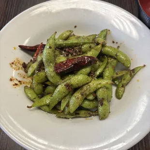 spicy garlic edamame