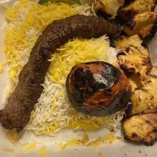 Chicken Soltani served with Beef Kobideh