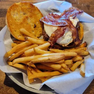Hashbrown Burger with egg and fries