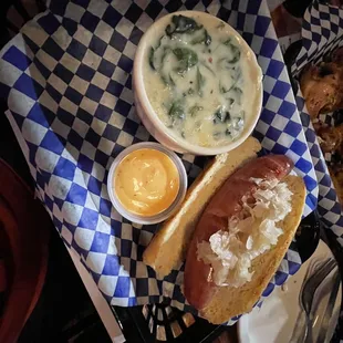 Knock wurst &amp; Cheesiest Spinach!!