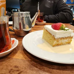 Turkish tea and tres leche