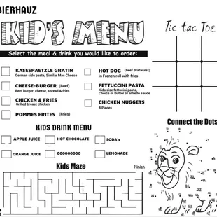 Kids menu