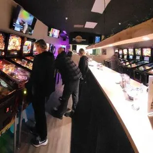 Approximately a dozen pinball machines and a craft  beer bar.