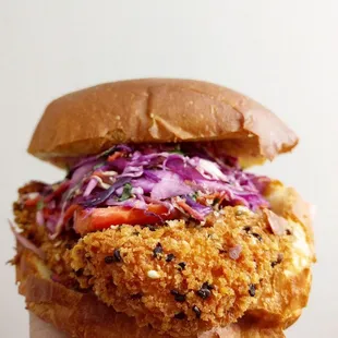 Asian fried chicken sandwich with cabbage slaw