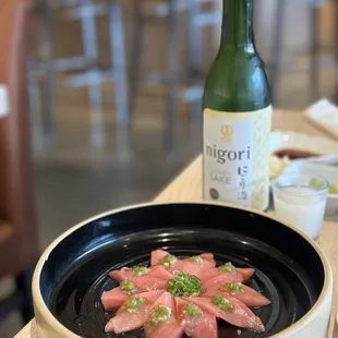Good combination between unfiltered sake &amp; toro sashimi, yum yum yum!!