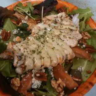 Carame apple chicken salad with maple-bacon vinegarette dressing