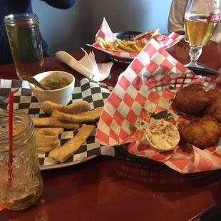 a table full of food and drinks