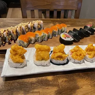 Crunchy Roll, Creamy Scallop Roll, Super Negi Toro Roll, and DASH Special Roll