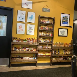 shelves of chili sauces