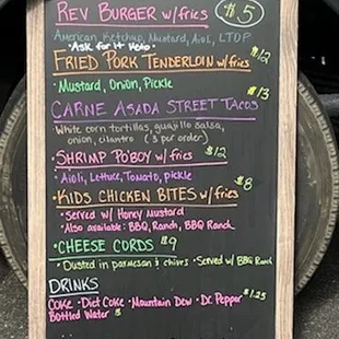 a menu on the side of the truck