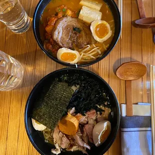 kimchi ramen (top) and  Shio Ramen