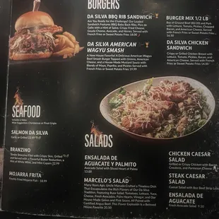 Seafood, burger and salad