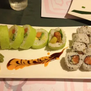 NOM! Sweet potato w mango on left, salmon cucumber on right