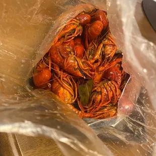 a bag of cooked craws
