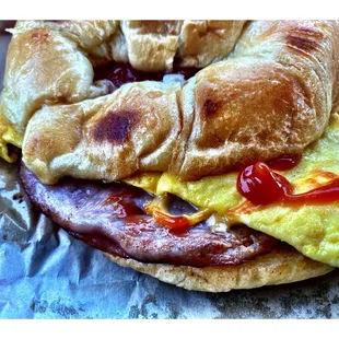 Hallo! Ham Egg Cheese Sandwich/Croissant ! Dat Donut.(S.Cottage Grove/E 83rd St) Donuts Donuts Donuts Breakfast Sandwiches &amp; Coffee. Cool!
