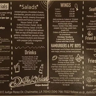 the menu of the restaurant