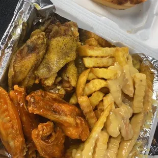 lemonpepper, hotwings, cheese fries.