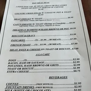 Breakfast menu