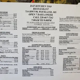 the menu for the restaurant