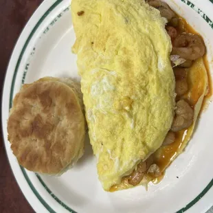 Cajun omelette with shrimp and crawfish
