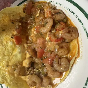 Cajun omelette with shrimp and crawfish