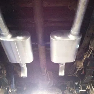 True Duals with 40 Ser Flowmasters and turndowns.