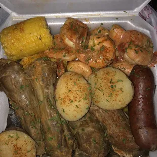 Turkey neck box and shrimp