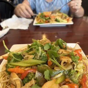 Crispy Fried Noodle and Shrimp Lomein