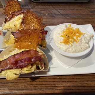 Cheddar-Crusted Breakfast Tacos