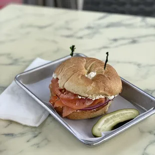 Lox, Bagel and Schmear of Cream Cheese Sandwich