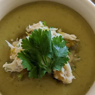 Chilled avacado soup with blue crab