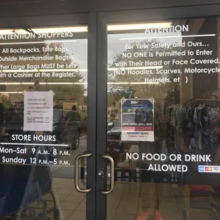 &quot;No one is permitted to enter with their face or head covered. (No hoodies, scarves, helmets, etc.)&quot; ...